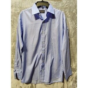 Alberto Cardinali Mens L Blue Cuban Casual Dress Shirt Classic Easy Care Preppy